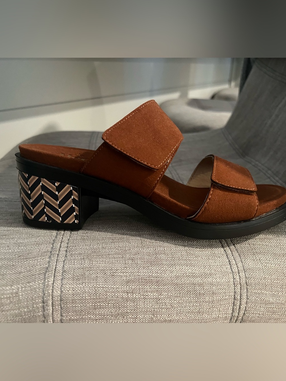 Women's Two-Strap Suede Slide Mules in Chestnut